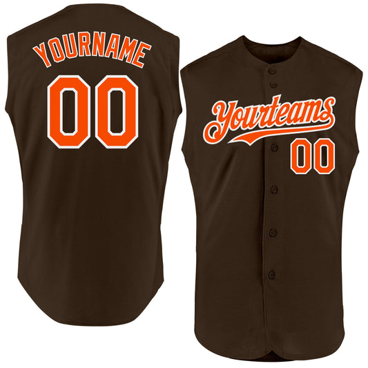 Custom Brown Orange-White Authentic Sleeveless Baseball Jersey - Sky-Custom