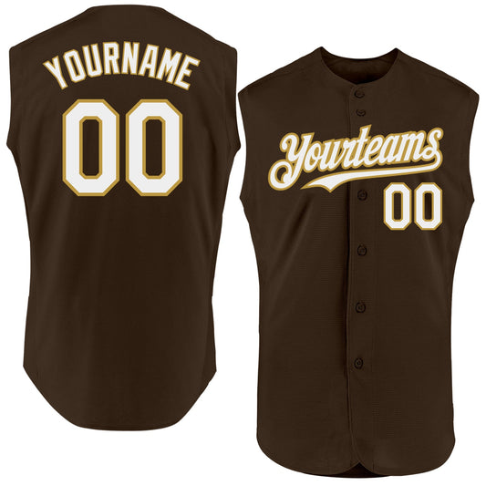 Custom Brown White-Old Gold Authentic Sleeveless Baseball Jersey - Sky-Custom