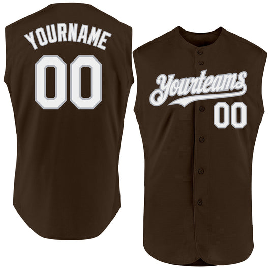 Custom Brown White-Gray Authentic Sleeveless Baseball Jersey - Sky-Custom