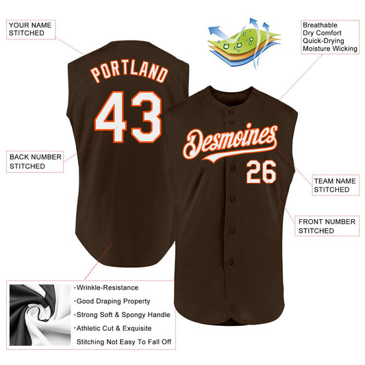 Custom Brown White-Orange Authentic Sleeveless Baseball Jersey - Sky-Custom
