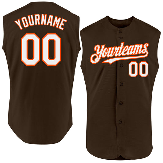 Custom Brown White-Orange Authentic Sleeveless Baseball Jersey - Sky-Custom