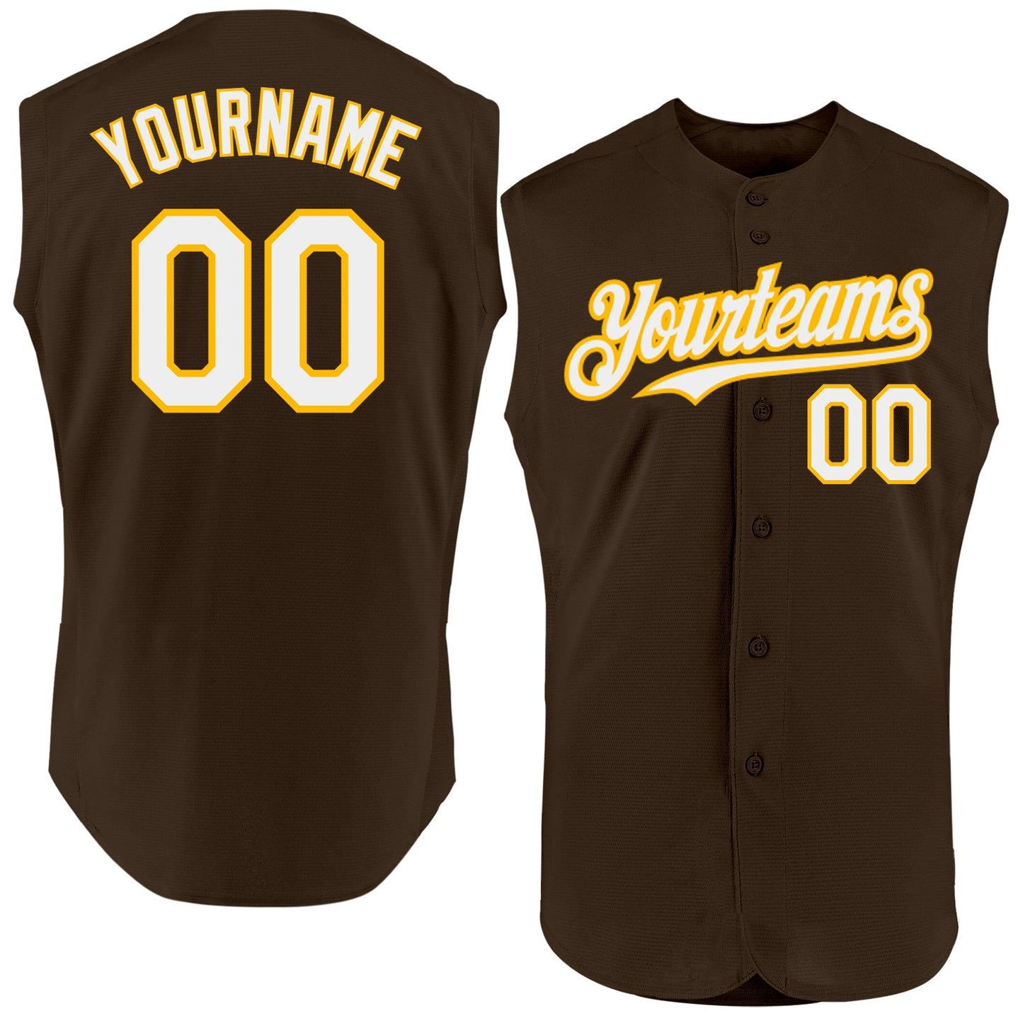 Custom Brown White-Gold Authentic Sleeveless Baseball Jersey - Sky-Custom