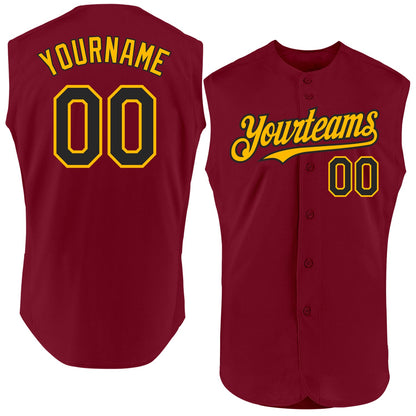 Custom Crimson Black-Gold Authentic Sleeveless Baseball Jersey - Sky-Custom