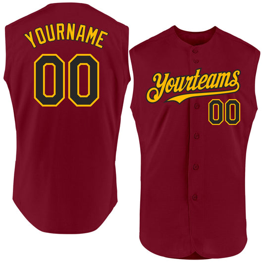 Custom Crimson Black-Gold Authentic Sleeveless Baseball Jersey - Sky-Custom
