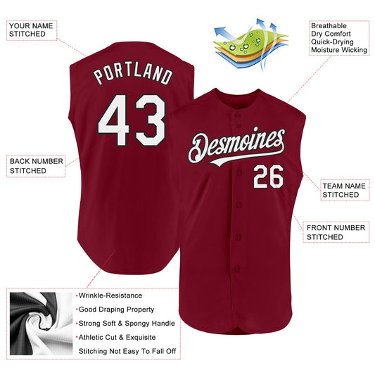 Custom Crimson White-Black Authentic Sleeveless Baseball Jersey - Sky-Custom