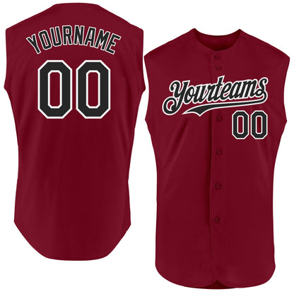 Custom Crimson Black-White Authentic Sleeveless Baseball Jersey - Sky-Custom