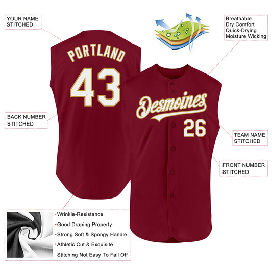 Custom Crimson White-Old Gold Authentic Sleeveless Baseball Jersey - Sky-Custom