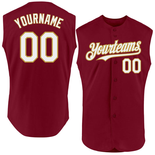 Custom Crimson White-Old Gold Authentic Sleeveless Baseball Jersey - Sky-Custom