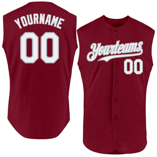 Custom Crimson White-Gray Authentic Sleeveless Baseball Jersey - Sky-Custom