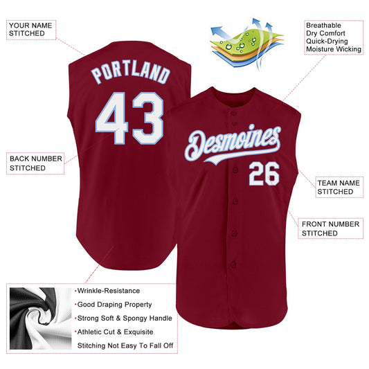 Custom Crimson White-Light Blue Authentic Sleeveless Baseball Jersey - Sky-Custom