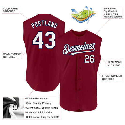 Custom Crimson White-Navy Authentic Sleeveless Baseball Jersey - Sky-Custom