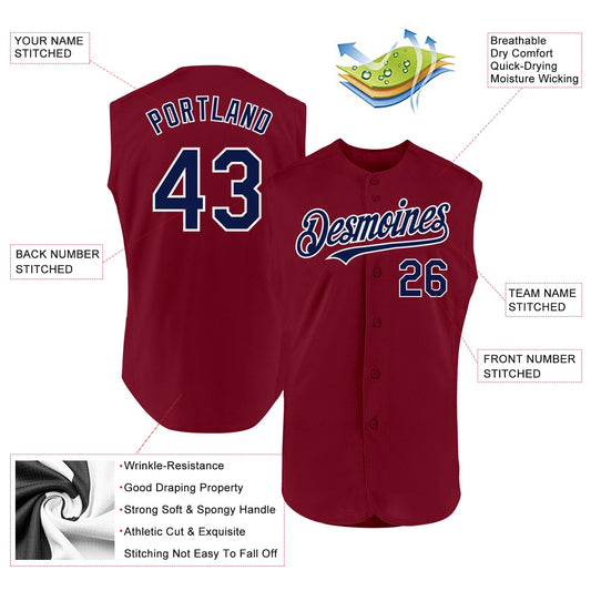 Custom Crimson Navy-White Authentic Sleeveless Baseball Jersey - Sky-Custom