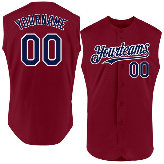 Custom Crimson Navy-White Authentic Sleeveless Baseball Jersey - Sky-Custom