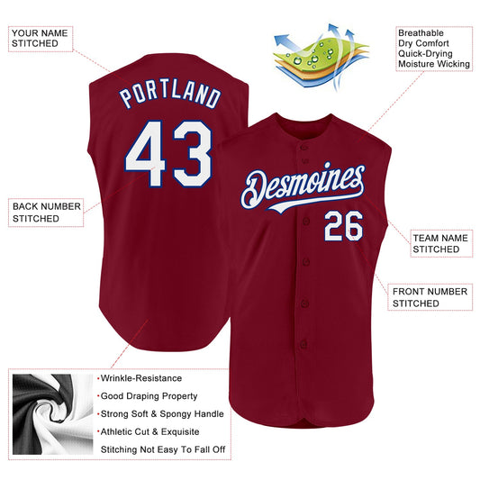 Custom Crimson White-Royal Authentic Sleeveless Baseball Jersey - Sky-Custom