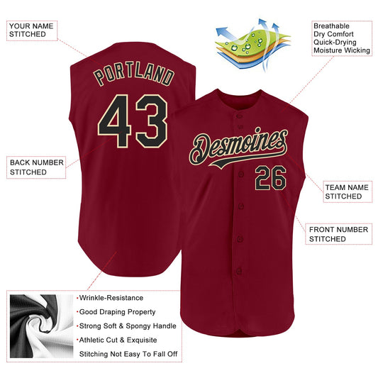 Custom Crimson Black-Cream Authentic Sleeveless Baseball Jersey - Sky-Custom