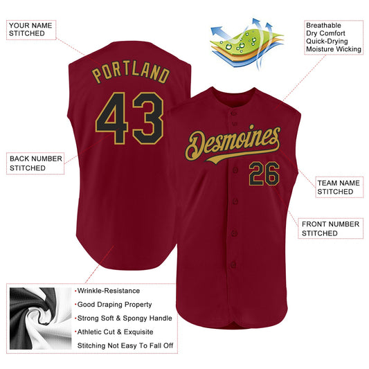 Custom Crimson Black-Old Gold Authentic Sleeveless Baseball Jersey - Sky-Custom