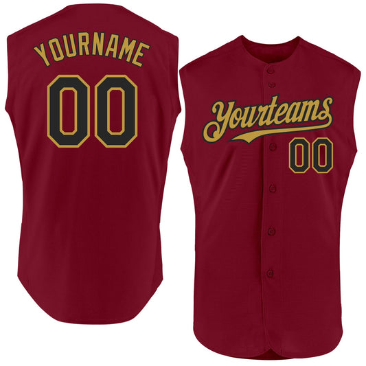 Custom Crimson Black-Old Gold Authentic Sleeveless Baseball Jersey - Sky-Custom