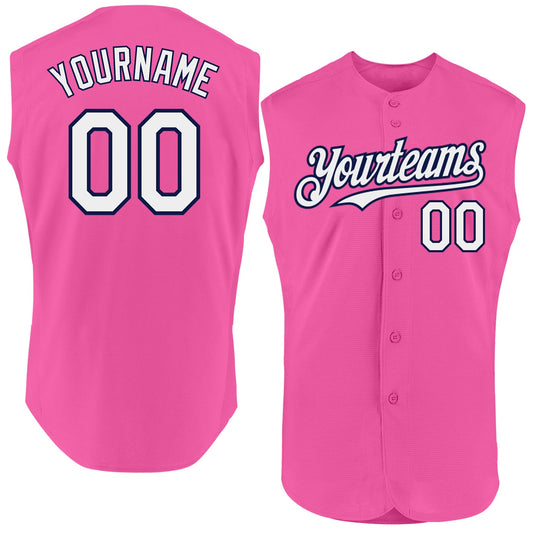Custom Pink White-Navy Authentic Sleeveless Baseball Jersey - Sky-Custom
