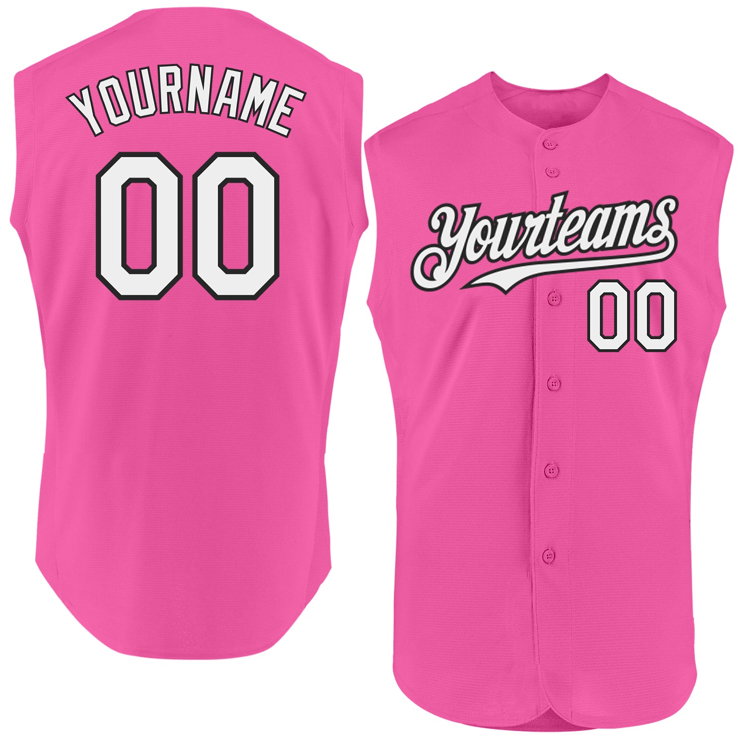 Custom Pink White-Black Authentic Sleeveless Baseball Jersey - Sky-Custom