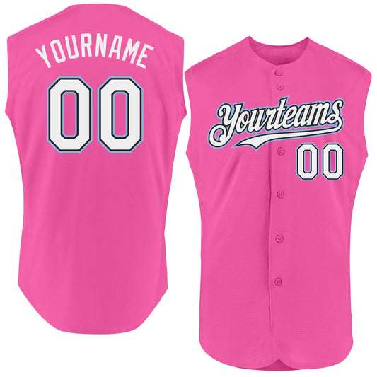 Custom Pink Black-Light Blue Authentic Sleeveless Baseball Jersey - Sky-Custom