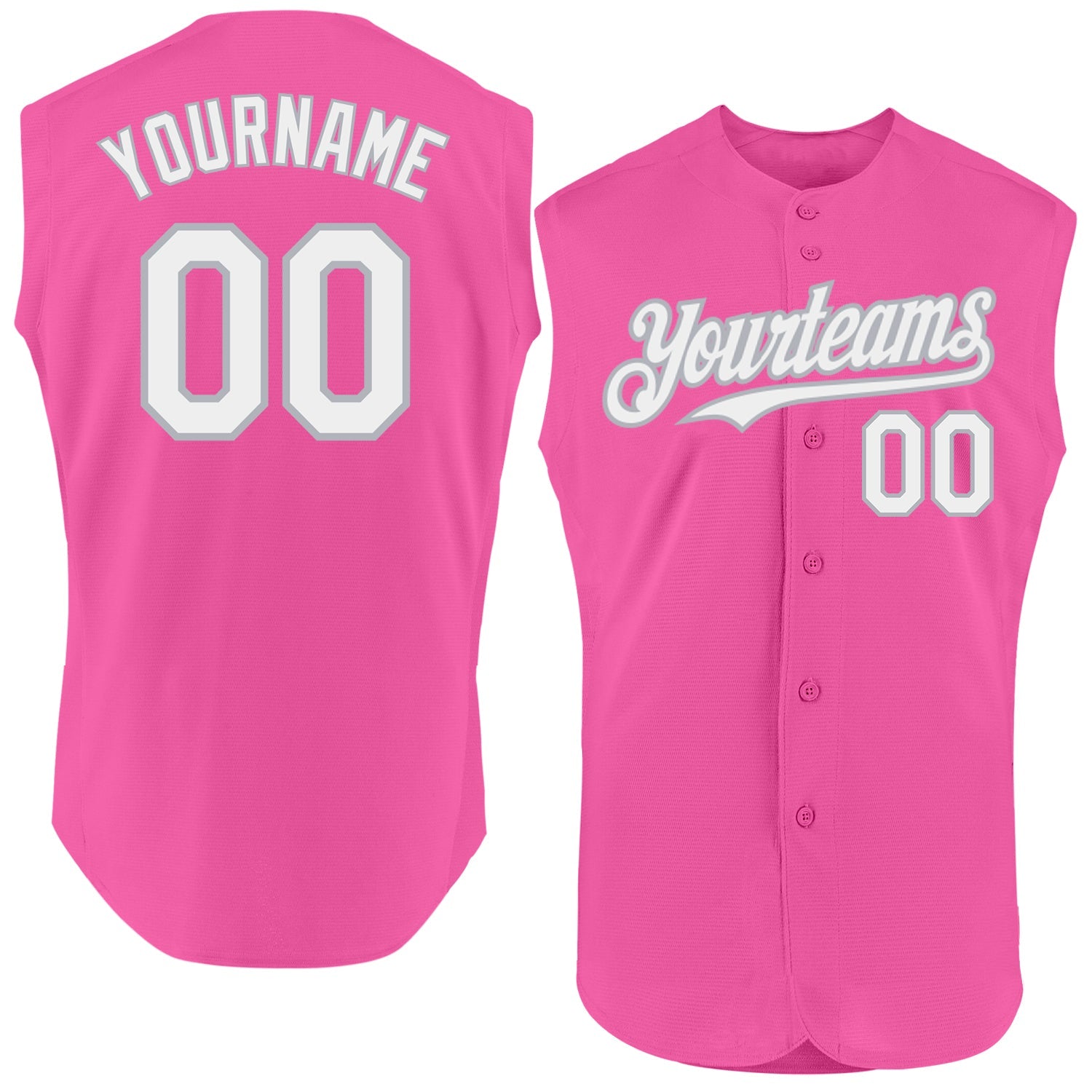 Custom Pink White-Gray Authentic Sleeveless Baseball Jersey - Sky-Custom