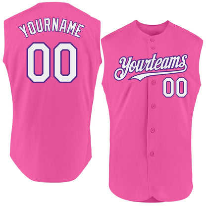 Custom Pink White-Purple Authentic Sleeveless Baseball Jersey - Sky-Custom