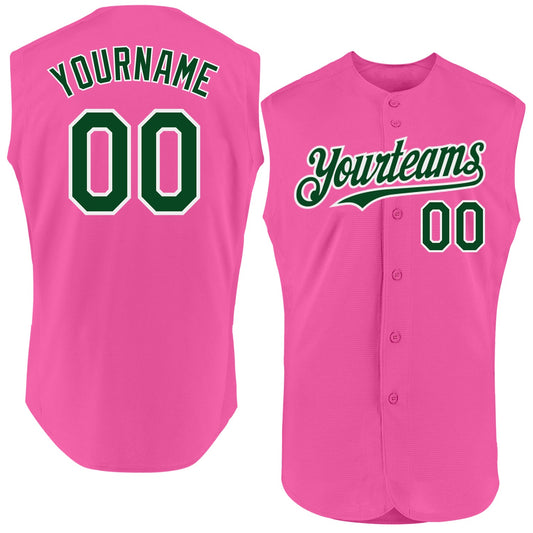 Custom Pink Green-White Authentic Sleeveless Baseball Jersey - Sky-Custom