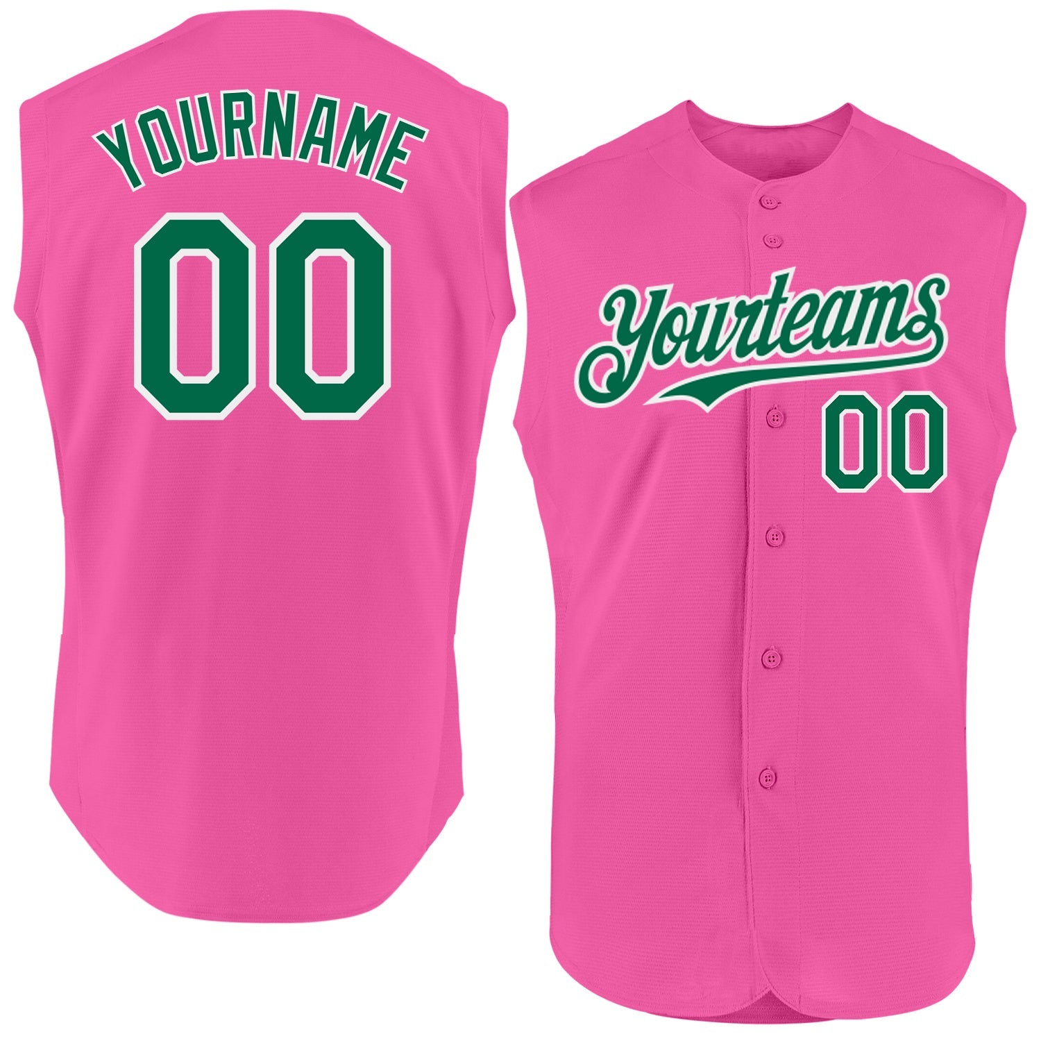 Custom Pink Kelly Green-White Authentic Sleeveless Baseball Jersey - Sky-Custom