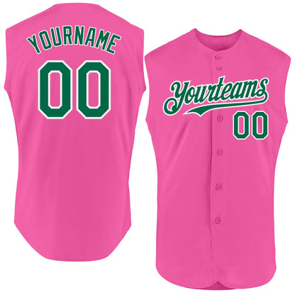 Custom Pink Kelly Green-White Authentic Sleeveless Baseball Jersey - Sky-Custom