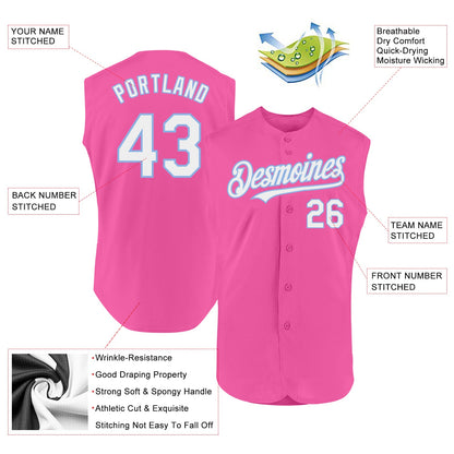 Custom Pink White-Light Blue Authentic Sleeveless Baseball Jersey - Sky-Custom