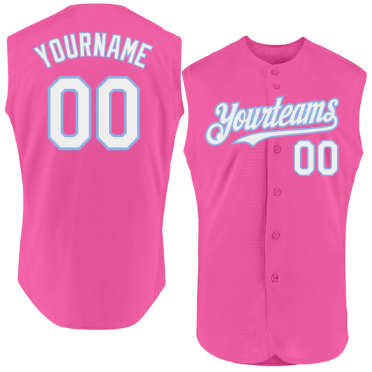 Custom Pink White-Light Blue Authentic Sleeveless Baseball Jersey - Sky-Custom