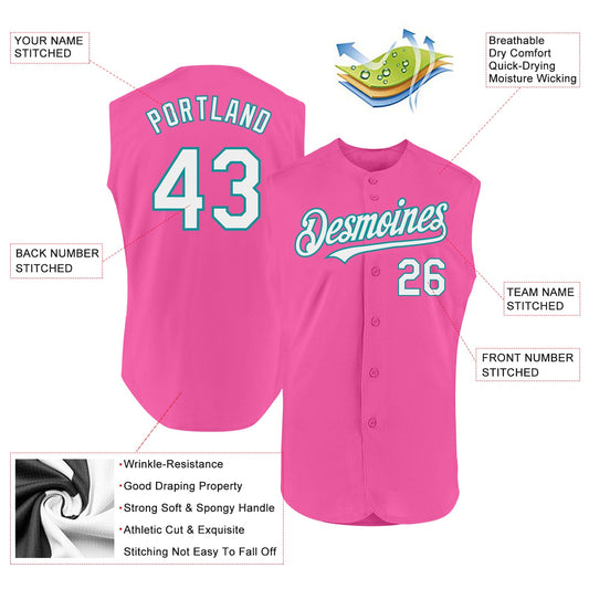 Custom Pink White-Teal Authentic Sleeveless Baseball Jersey - Sky-Custom