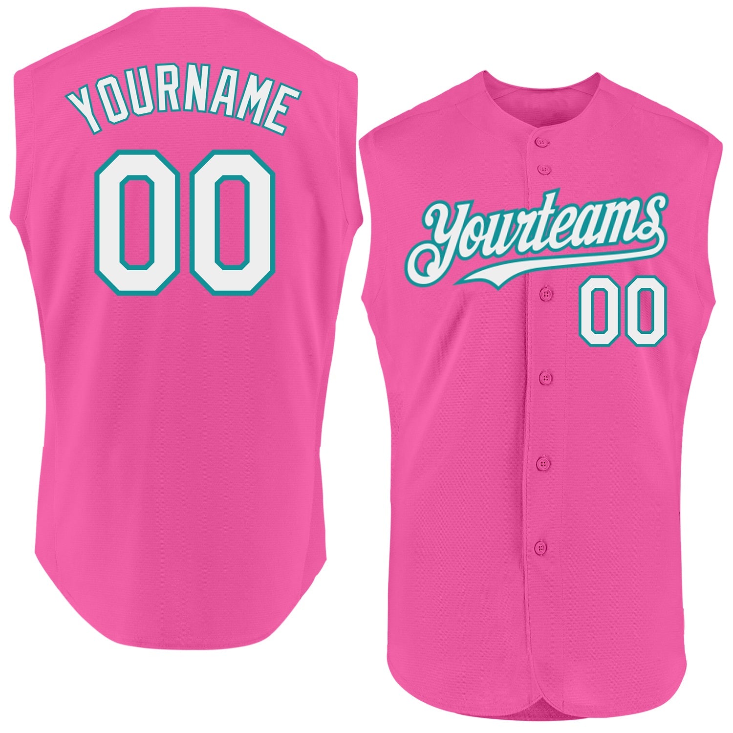 Custom Pink White-Teal Authentic Sleeveless Baseball Jersey - Sky-Custom