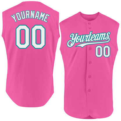 Custom Pink White-Teal Authentic Sleeveless Baseball Jersey - Sky-Custom