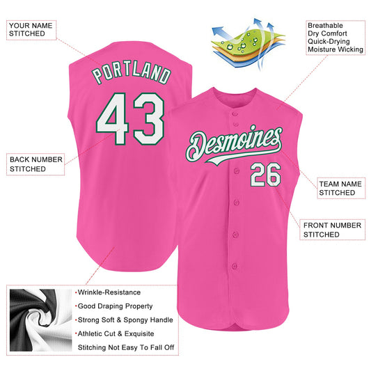 Custom Pink White-Kelly Green Authentic Sleeveless Baseball Jersey - Sky-Custom