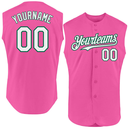 Custom Pink White-Kelly Green Authentic Sleeveless Baseball Jersey - Sky-Custom