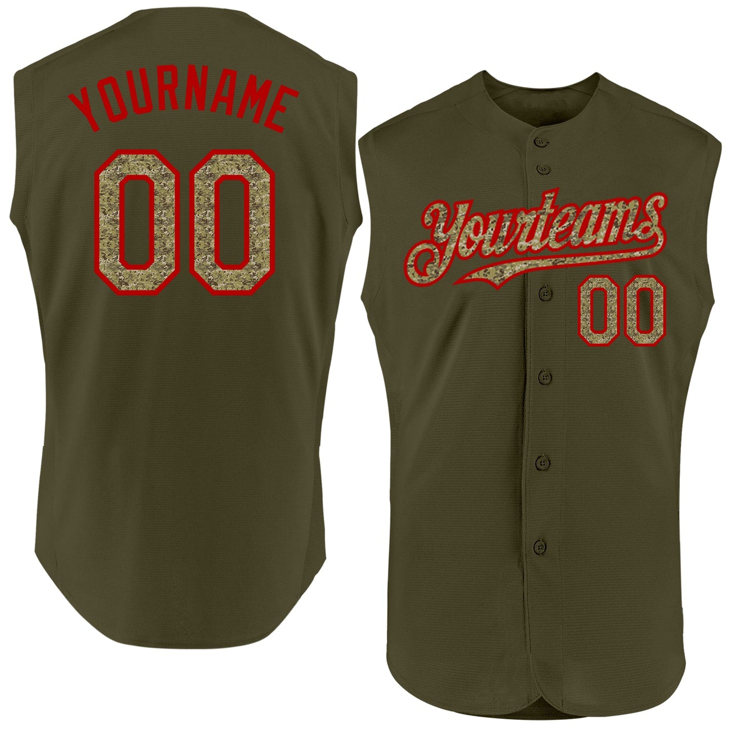 Custom Olive Camo-Red Authentic Sleeveless Salute To Service Baseball Jersey - Sky-Custom