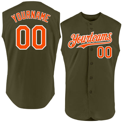 Custom Olive Orange-White Authentic Sleeveless Salute To Service Baseball Jersey - Sky-Custom
