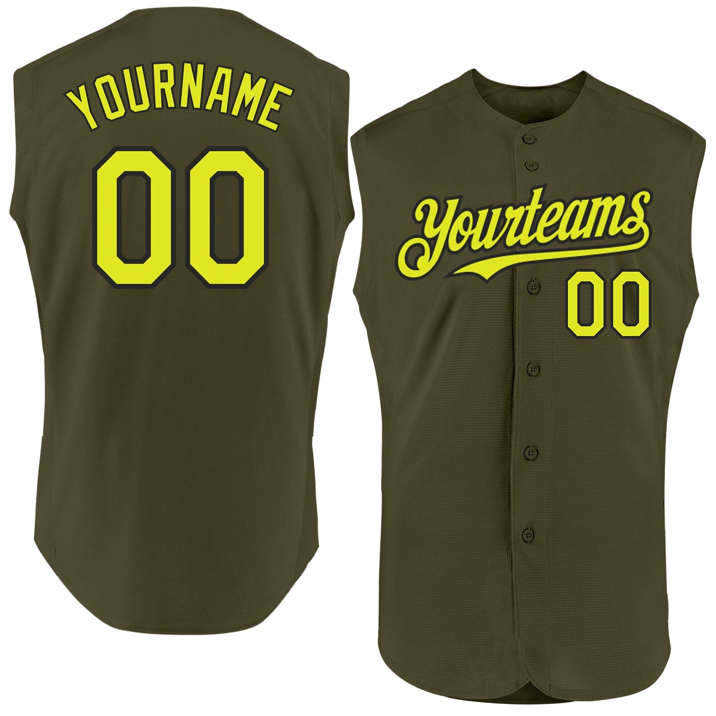 Custom Olive Neon Yellow-Black Authentic Sleeveless Salute To Service Baseball Jersey - Sky-Custom