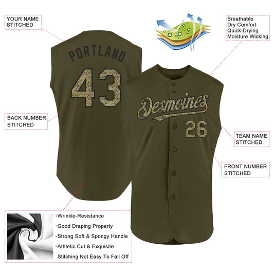 Custom Olive Camo-Black Authentic Sleeveless Salute To Service Baseball Jersey - Sky-Custom