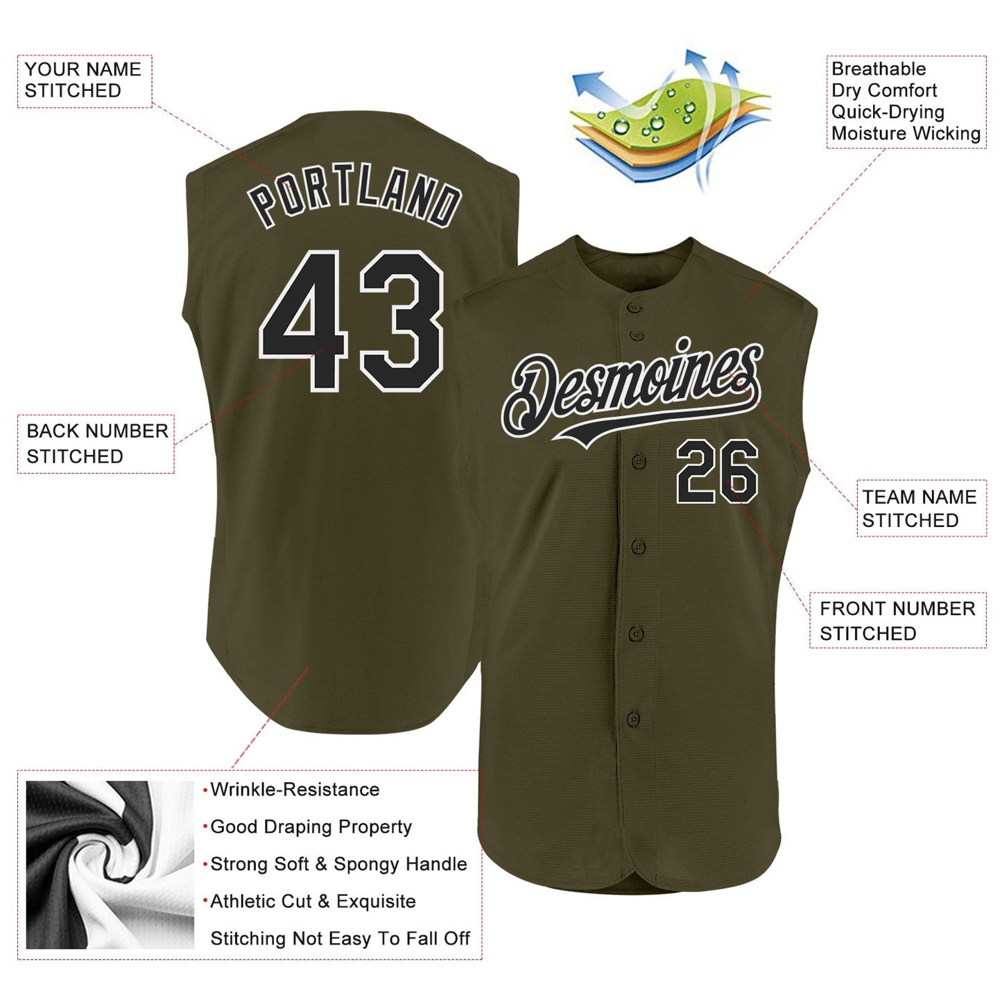 Custom Olive Black-White Authentic Sleeveless Salute To Service Baseball Jersey - Sky-Custom