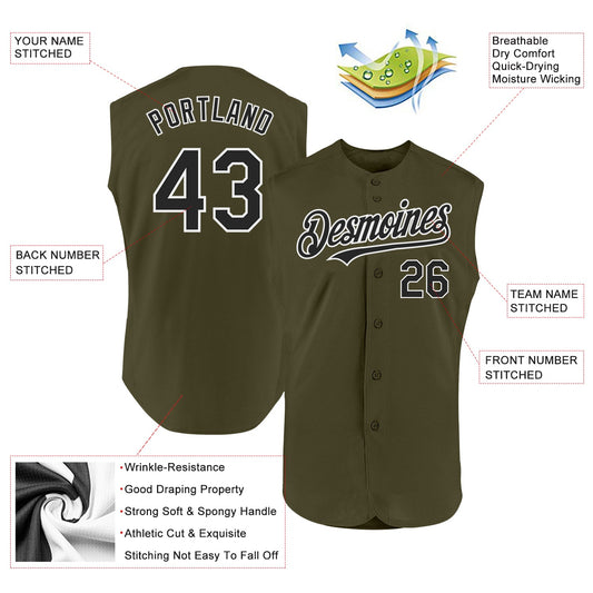 Custom Olive Black-White Authentic Sleeveless Salute To Service Baseball Jersey - Sky-Custom