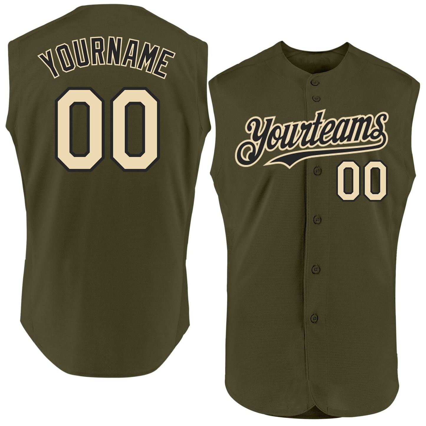 Custom Olive Cream-Black Authentic Sleeveless Salute To Service Baseball Jersey - Sky-Custom