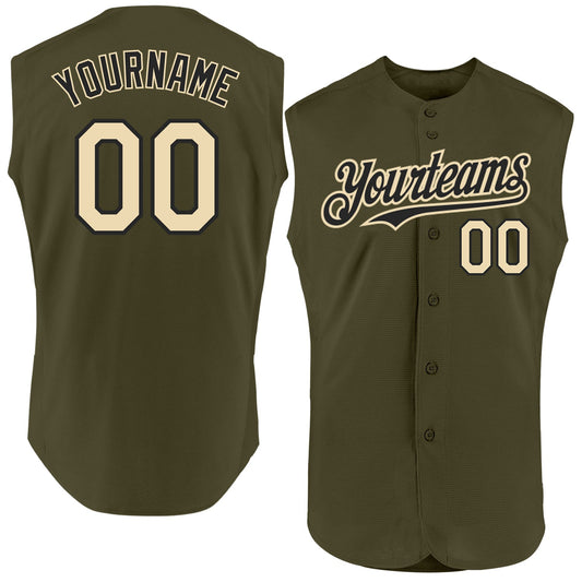 Custom Olive Cream-Black Authentic Sleeveless Salute To Service Baseball Jersey - Sky-Custom