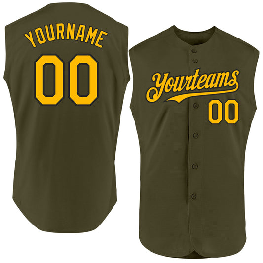 Custom Olive Gold-Black Authentic Sleeveless Salute To Service Baseball Jersey - Sky-Custom