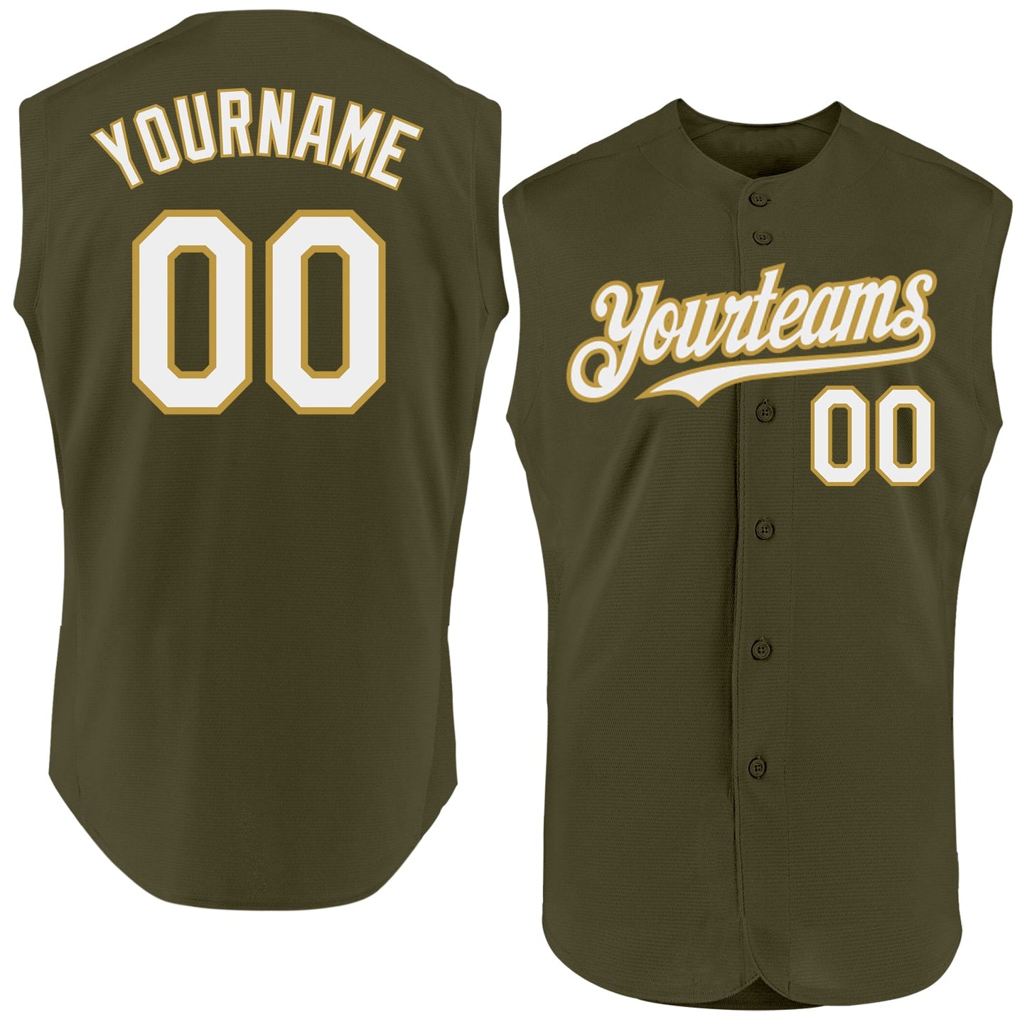 Custom Olive White-Old Gold Authentic Sleeveless Salute To Service Baseball Jersey - Sky-Custom
