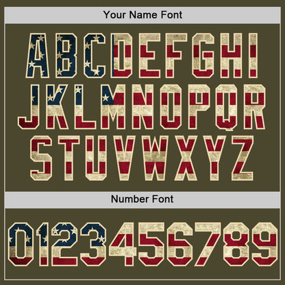 Custom Olive Vintage USA Flag-Cream Authentic Sleeveless Salute To Service Baseball Jersey - Sky-Custom