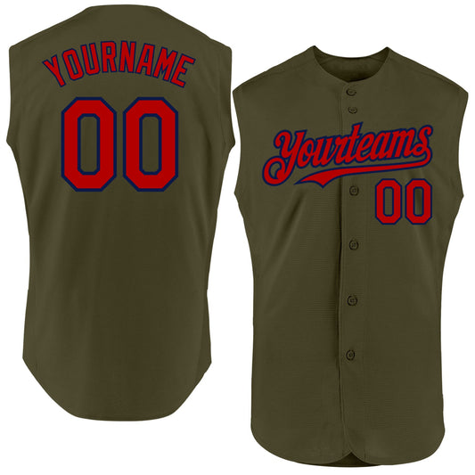 Custom Olive Red-Navy Authentic Sleeveless Salute To Service Baseball Jersey - Sky-Custom