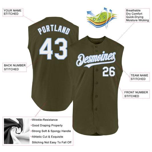 Custom Olive White-Light Blue Authentic Sleeveless Salute To Service Baseball Jersey - Sky-Custom