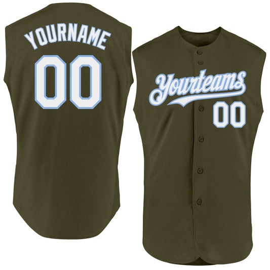 Custom Olive White-Light Blue Authentic Sleeveless Salute To Service Baseball Jersey - Sky-Custom